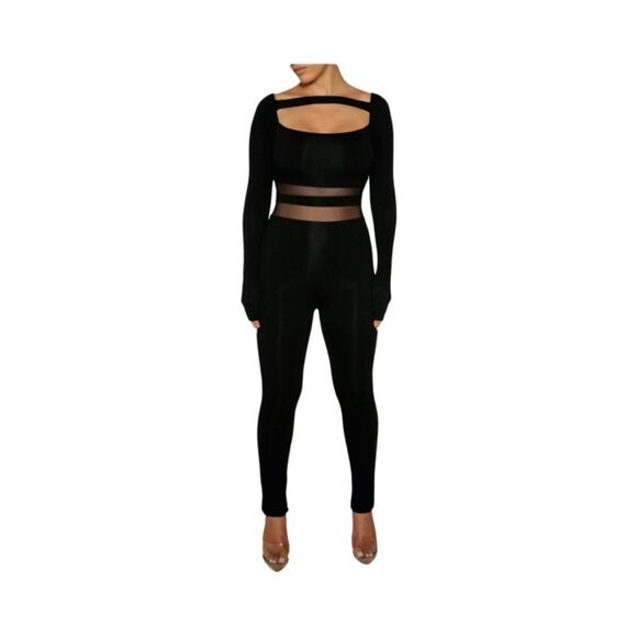 NAKED WARDROBE Mesh Cut-out Jumpsuit L - Picture 1 of 11